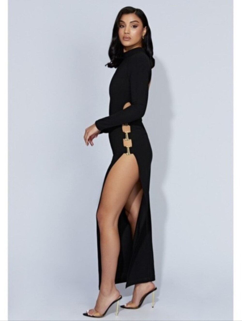 NEW Meshki Josette Black E Hook Maxi Dress Medium Side Slit